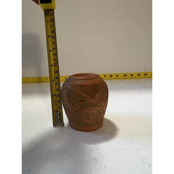 Pate & Bass Terracotta Vase Vintage 1992 Decorative Art Pottery Clay Votive Rare - Picture 9 of 11